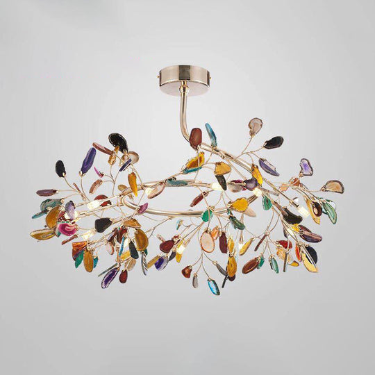 Nordic Firefly Chandelier Pendant Light With Colorful Agate And Led In Champagne For Living Room 11