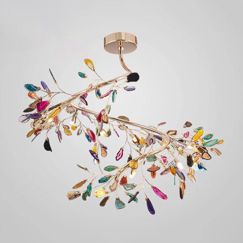 Nordic Firefly Chandelier Pendant Light With Colorful Agate And Led In Champagne For Living Room 13