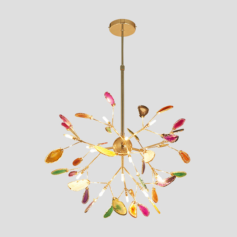 Minimalist Gold Led Pendant Light With Colorful Agate Sputnik Firefly Chandelier 16 /