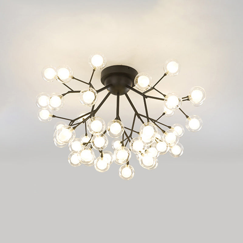 Metallic Tree Branch Led Ceiling Chandelier - Nordic Style Semi Flush Mount 45 / Black Globe