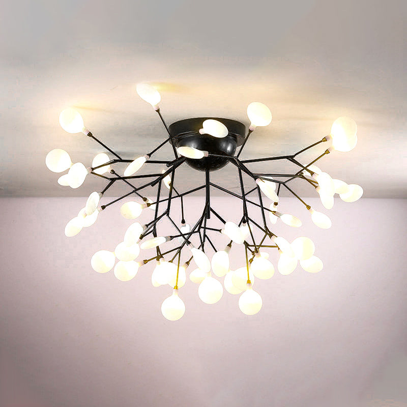 Metallic Tree Branch Led Ceiling Chandelier - Nordic Style Semi Flush Mount 54 / Black Leaf