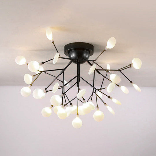 Metallic Tree Branch Led Ceiling Chandelier - Nordic Style Semi Flush Mount 36 / Black Leaf