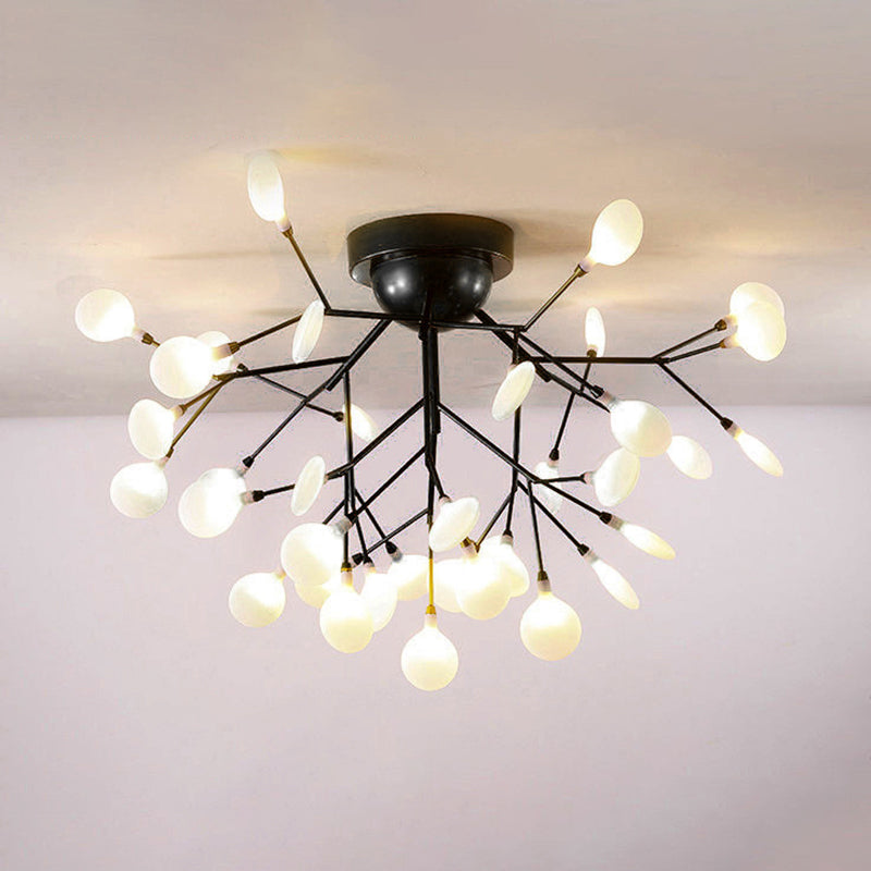 Metallic Tree Branch Led Ceiling Chandelier - Nordic Style Semi Flush Mount 45 / Black Leaf