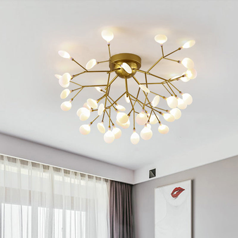 Metallic Led Bedroom Chandelier - Minimalist Flush Mount Light Fixture