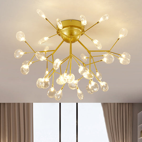 Metallic Led Bedroom Chandelier - Minimalist Flush Mount Light Fixture