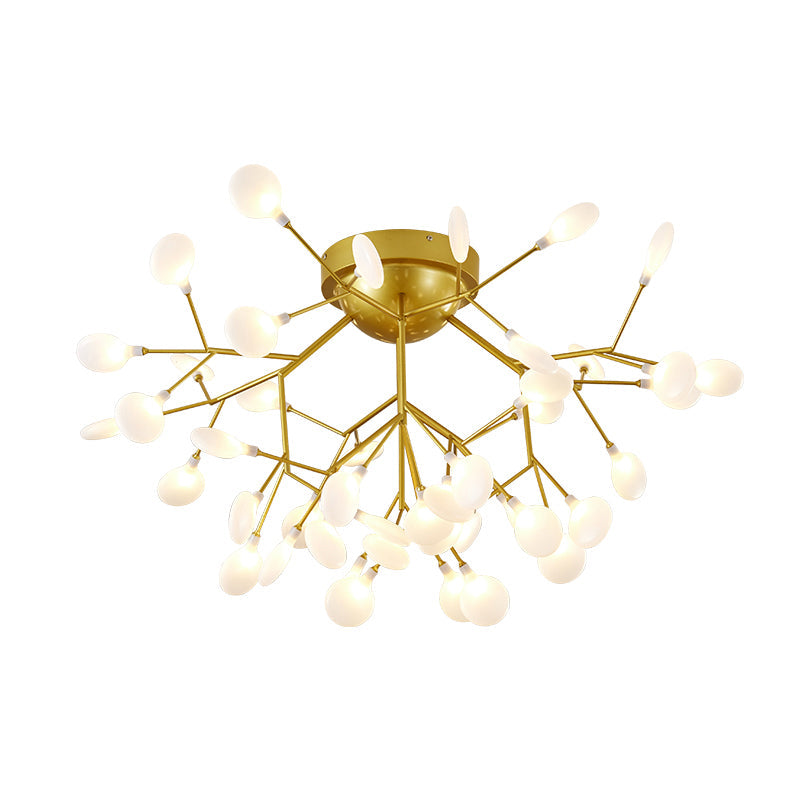 Metallic Led Bedroom Chandelier - Minimalist Flush Mount Light Fixture