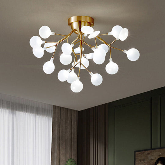 Semi Led Flush Chandelier: Metal Branch Mount Light With Firefly Shade