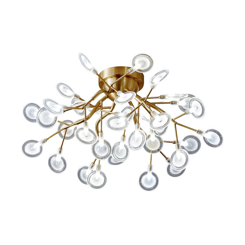 Semi Led Flush Chandelier: Metal Branch Mount Light With Firefly Shade