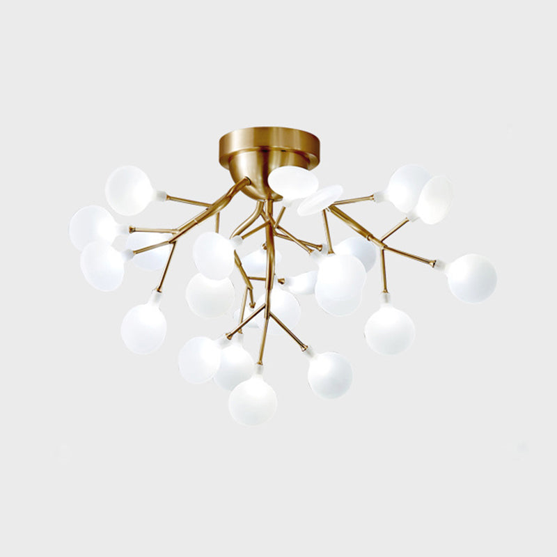 Semi Led Flush Chandelier: Metal Branch Mount Light With Firefly Shade 24 / Cream