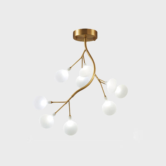 Semi Led Flush Chandelier: Metal Branch Mount Light With Firefly Shade 9 / Cream