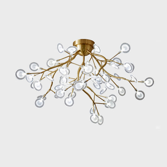 Semi Led Flush Chandelier: Metal Branch Mount Light With Firefly Shade 54 / Clear