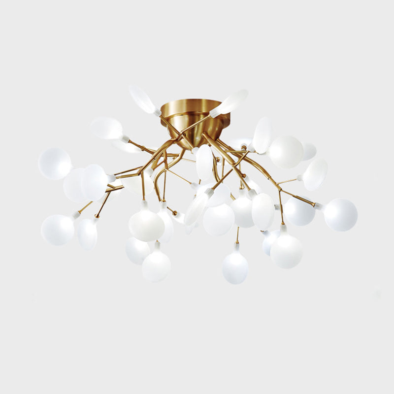 Semi Led Flush Chandelier: Metal Branch Mount Light With Firefly Shade 36 / Cream