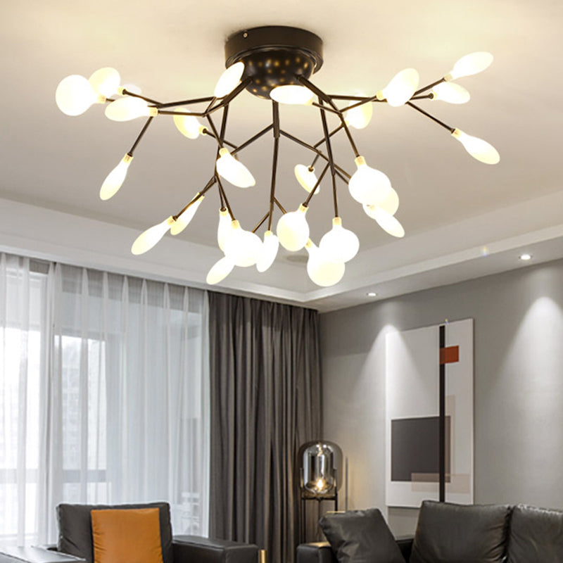 Modern Black Led Tree Branch Semi Flush Mount Chandelier For Living Room Ceiling