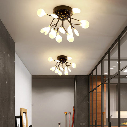 Modern Black Led Tree Branch Semi Flush Mount Chandelier For Living Room Ceiling