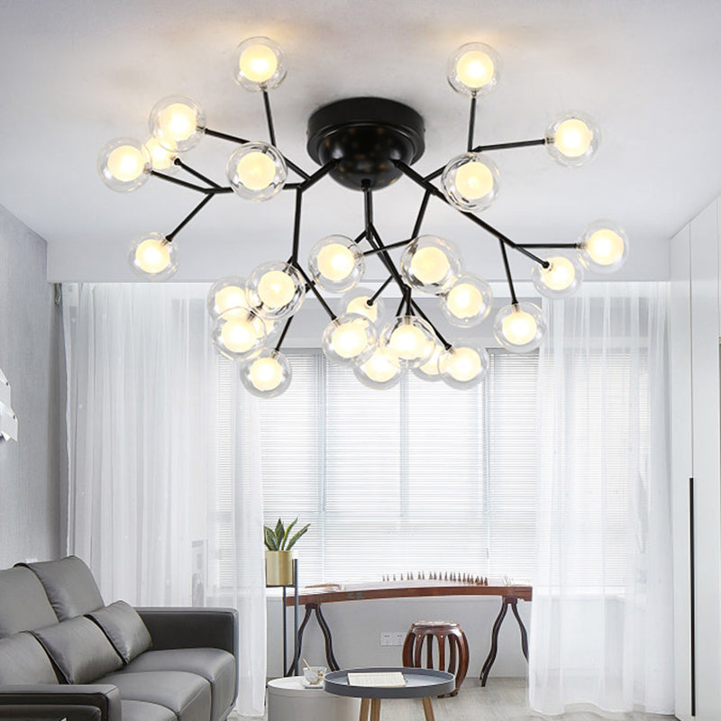 Modern Black Led Tree Branch Semi Flush Mount Chandelier For Living Room Ceiling