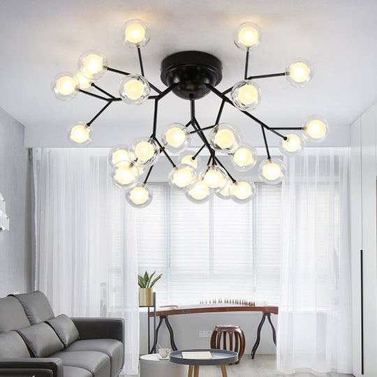 Modern Black Led Tree Branch Semi Flush Mount Chandelier For Living Room Ceiling