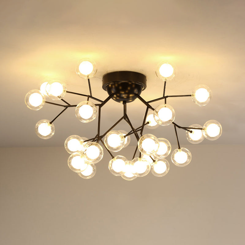 Modern Black Led Tree Branch Semi Flush Mount Chandelier For Living Room Ceiling 27 / Globe