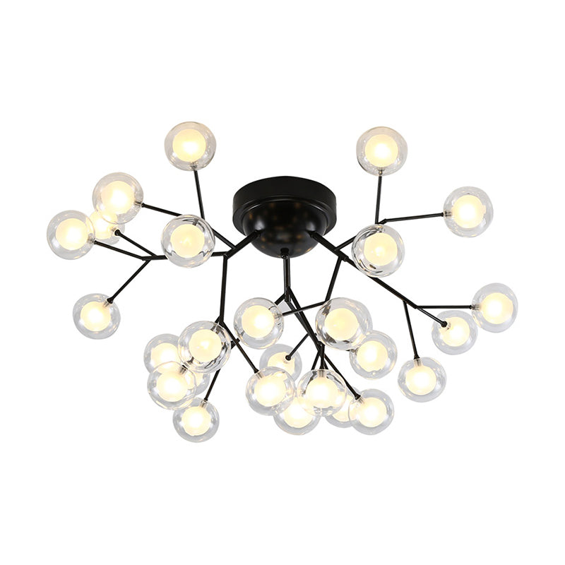 Modern Black Led Tree Branch Semi Flush Mount Chandelier For Living Room Ceiling