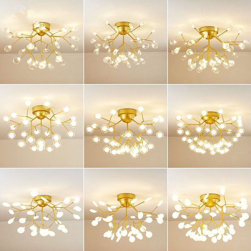 Gold Nordic Firefly Led Flush Mount Chandelier For Dining Room