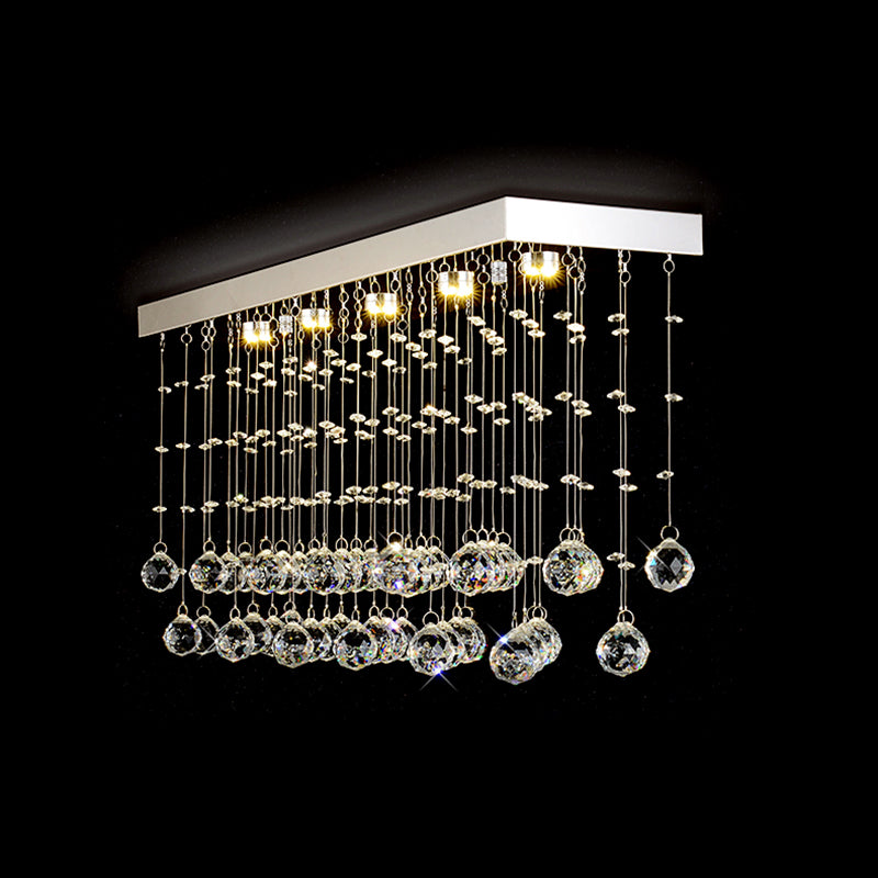 Modern Crystal Ball Flush Mount Ceiling Light With 4 Lights For Dining Room - Silver Available In 3