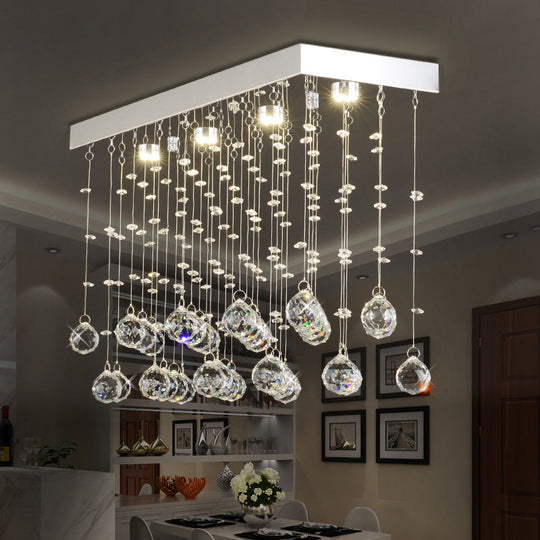 Modern Crystal Ball Flush Mount Ceiling Light With 4 Lights For Dining Room - Silver Available In 3