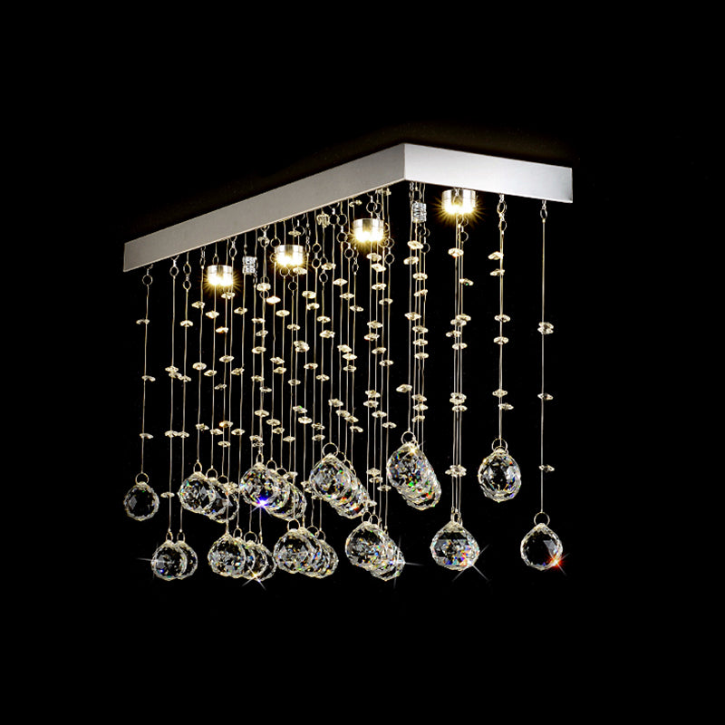 Modern Crystal Ball Flush Mount Ceiling Light With 4 Lights For Dining Room - Silver Available In 3