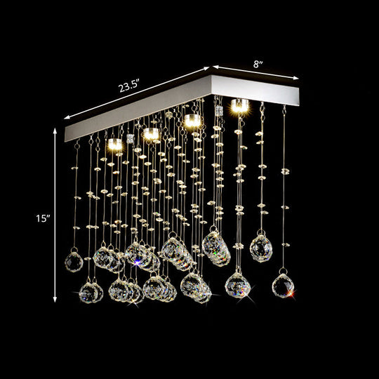 Modern Crystal Ball Flush Mount Ceiling Light With 4 Lights For Dining Room - Silver Available In 3