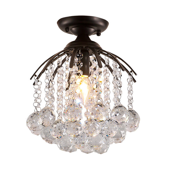 Semi Flush Mount Modern Crystal Ball Light Black Ceiling Fixture