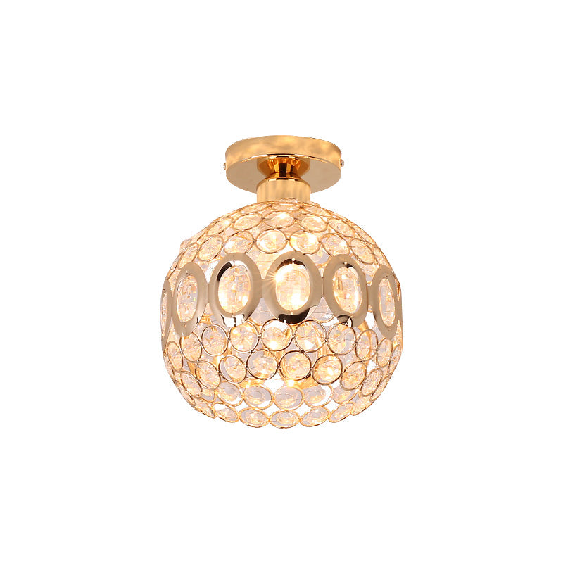 Modern Crystal and Metal Semi Flush Mount Ceiling Light with Gold Dome Shade