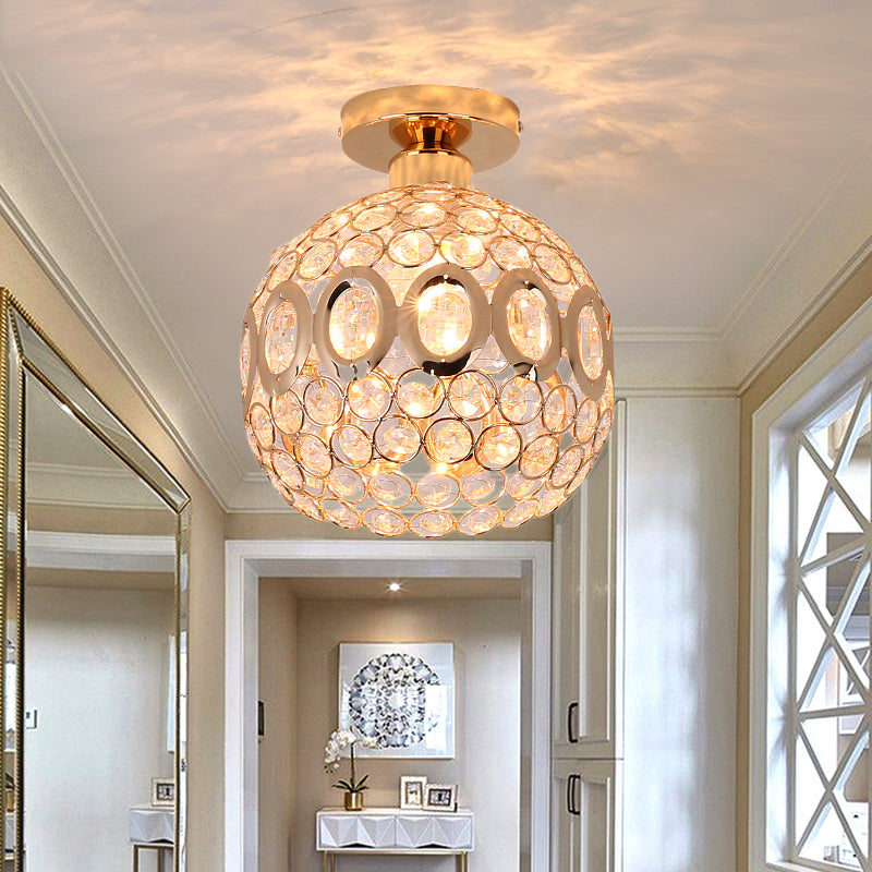 Modern Crystal and Metal Semi Flush Mount Ceiling Light with Gold Dome Shade