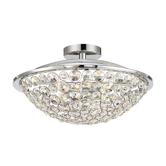 Modern Chrome Dome Ceiling Light with Crystal Accents - Semi Flush Mount for Balcony (3 Lights)