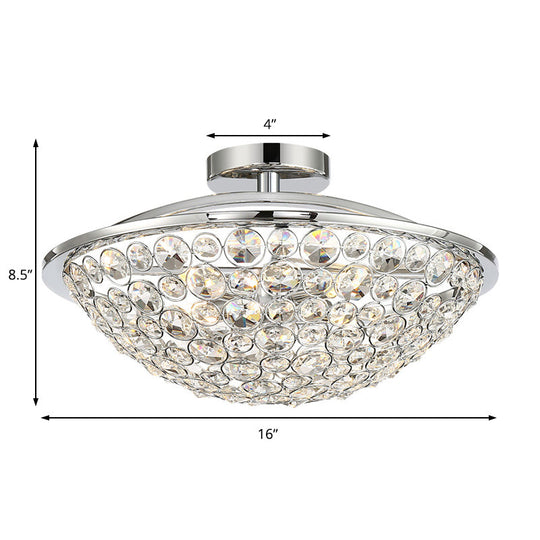 Modern Chrome Dome Ceiling Light with Crystal Accents - Semi Flush Mount for Balcony (3 Lights)