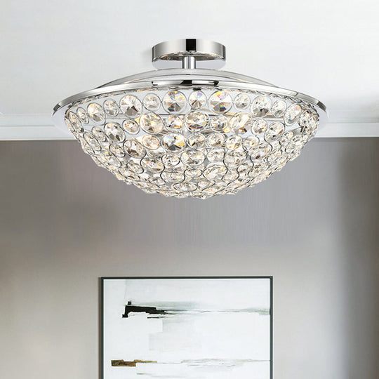 Modern Chrome Dome Ceiling Light with Crystal Accents - Semi Flush Mount for Balcony (3 Lights)