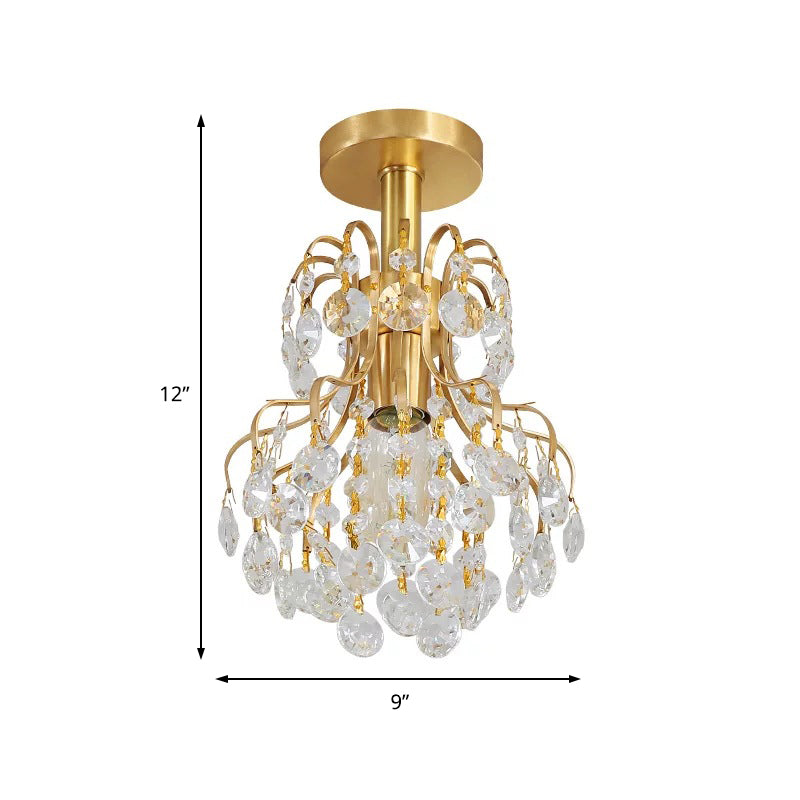 Contemporary Brass Ceiling Light with Bent Arm Frame - 1-Light Semi Flush Mount for Corridors