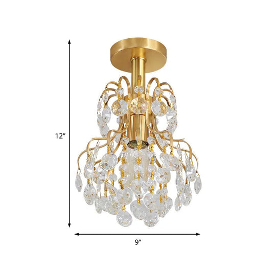 Contemporary Brass Ceiling Light with Bent Arm Frame - 1-Light Semi Flush Mount for Corridors