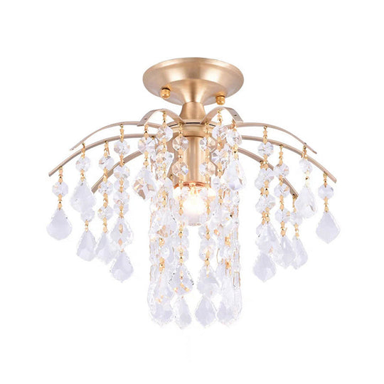 Gold Crystal Semi Flush Mount Ceiling Light With Modern Cascade Design And 1 For Corridors