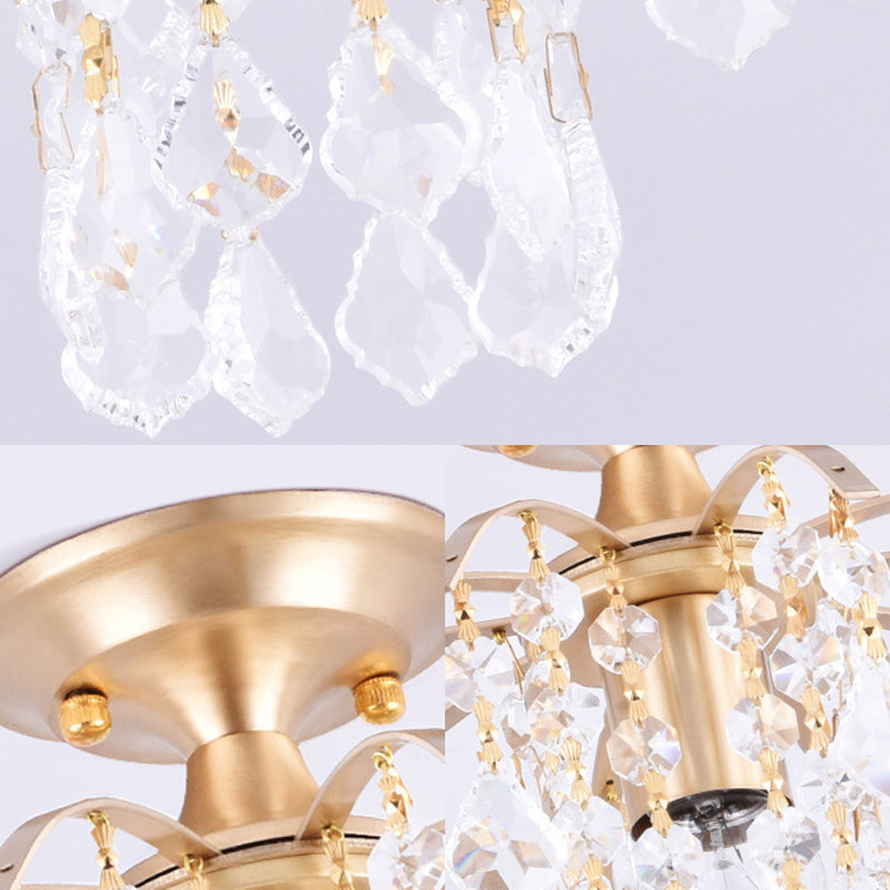 Gold Crystal Semi Flush Mount Ceiling Light With Modern Cascade Design And 1 For Corridors