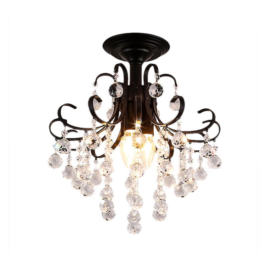 Contemporary Crystal Ball Semi Flush Light with 3 Gold/Black Lights, Close to Ceiling