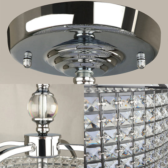 Contemporary Crystal Drum Ceiling Fixture - 3 Lights - Chrome/Black Semi Flush Mount