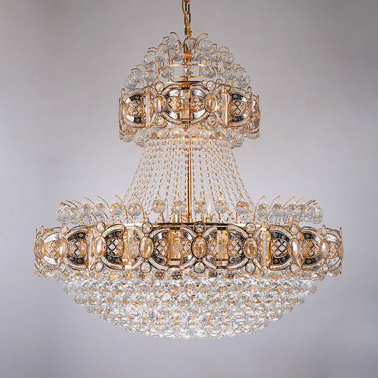 Gold Faceted Crystal Ball 9-Light Modernism Dining Room Hanging Basket Chandelier Lamp