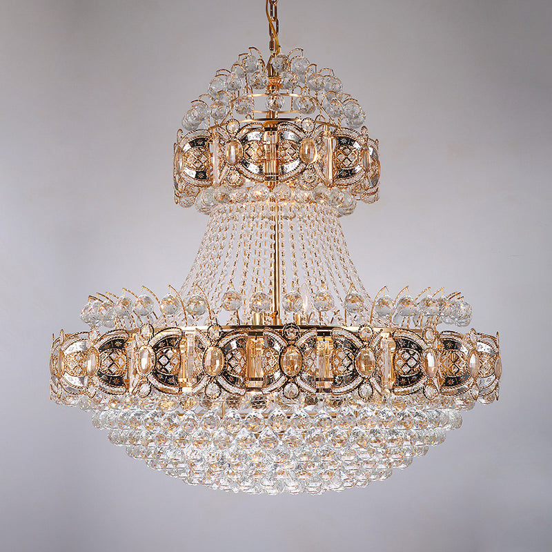 Modernism Hanging Chandelier With Faceted Crystal Balls - 9-Light Gold Dining Room Lamp