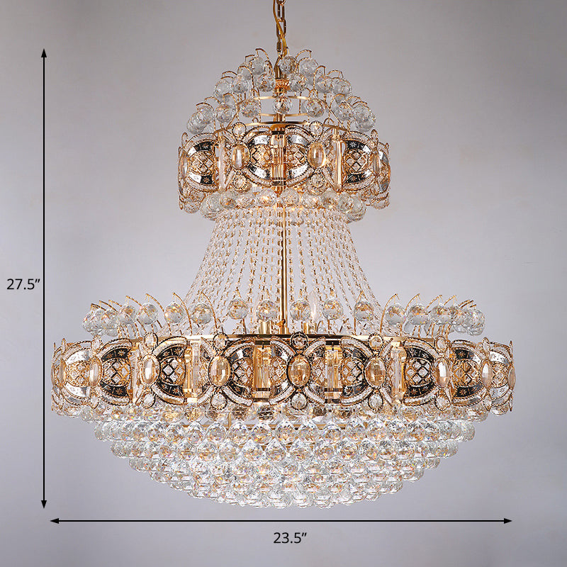 Gold Faceted Crystal Ball 9-Light Modernism Dining Room Hanging Basket Chandelier Lamp