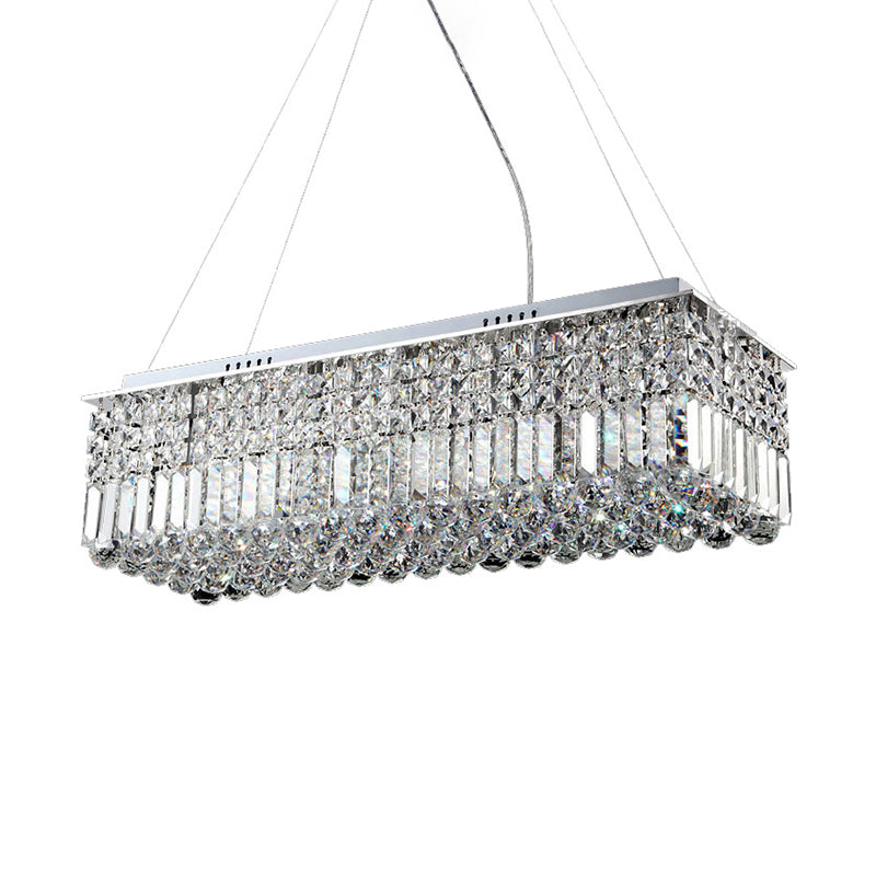 Modern Chrome Chandelier With Crystal Shade - 8 Light Rectangle Ceiling Fixture For Living Room