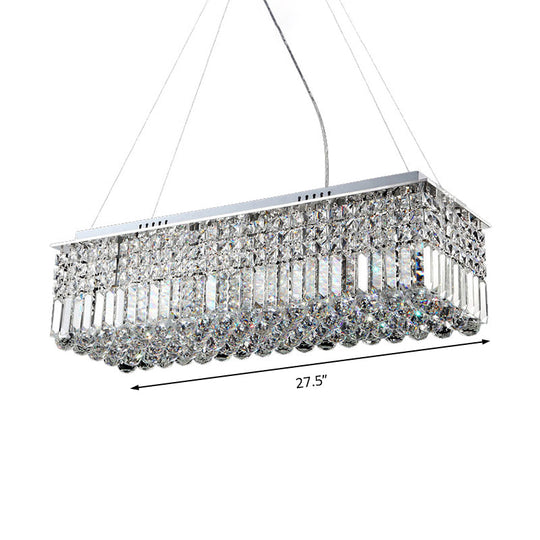 Modern Chrome Chandelier With Crystal Shade - 8 Light Rectangle Ceiling Fixture For Living Room