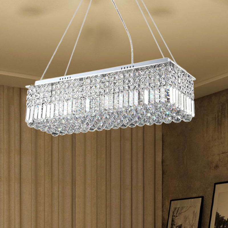 Modern Chrome Chandelier With Crystal Shade - 8 Light Rectangle Ceiling Fixture For Living Room