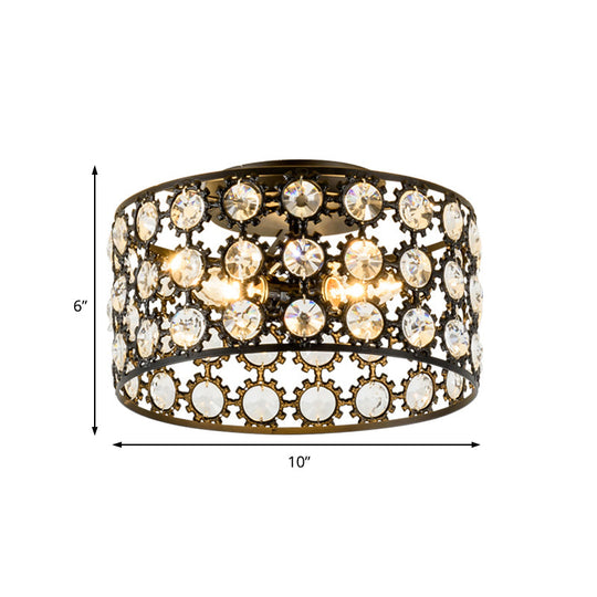 Contemporary 3-Light Metal and Crystal Flush Mount Ceiling Light (Black Cylinder Design)