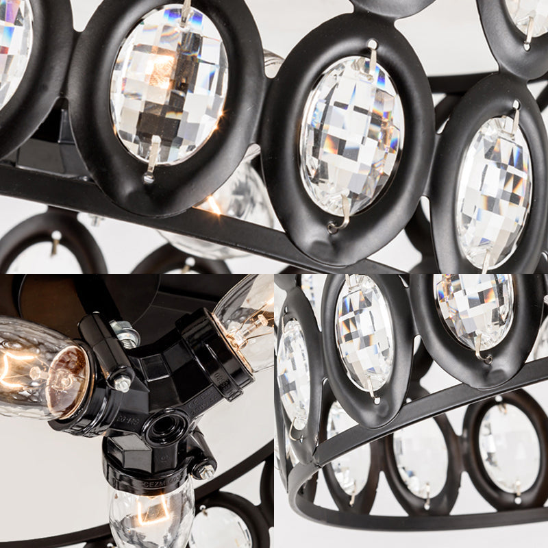 Contemporary 3-Light Metal and Crystal Flush Mount Ceiling Light (Black Cylinder Design)