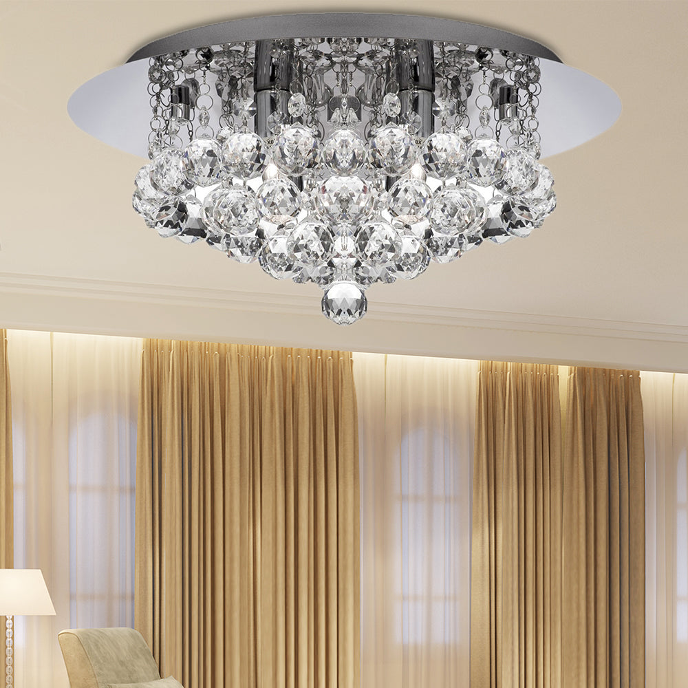 Contemporary Crystal Chrome Ceiling Light - Cascading Flush Mount 3/4/6 Lights 8/14/19.5 Wide