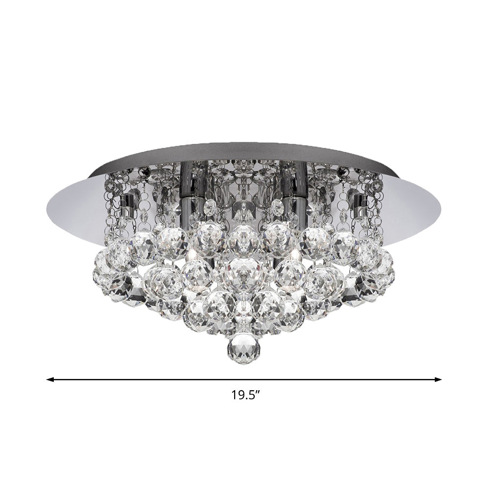 Contemporary Crystal Chrome Ceiling Light - Cascading Flush Mount 3/4/6 Lights 8/14/19.5 Wide