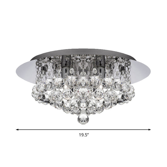 Contemporary Crystal Chrome Ceiling Light - Cascading Flush Mount 3/4/6 Lights 8/14/19.5 Wide